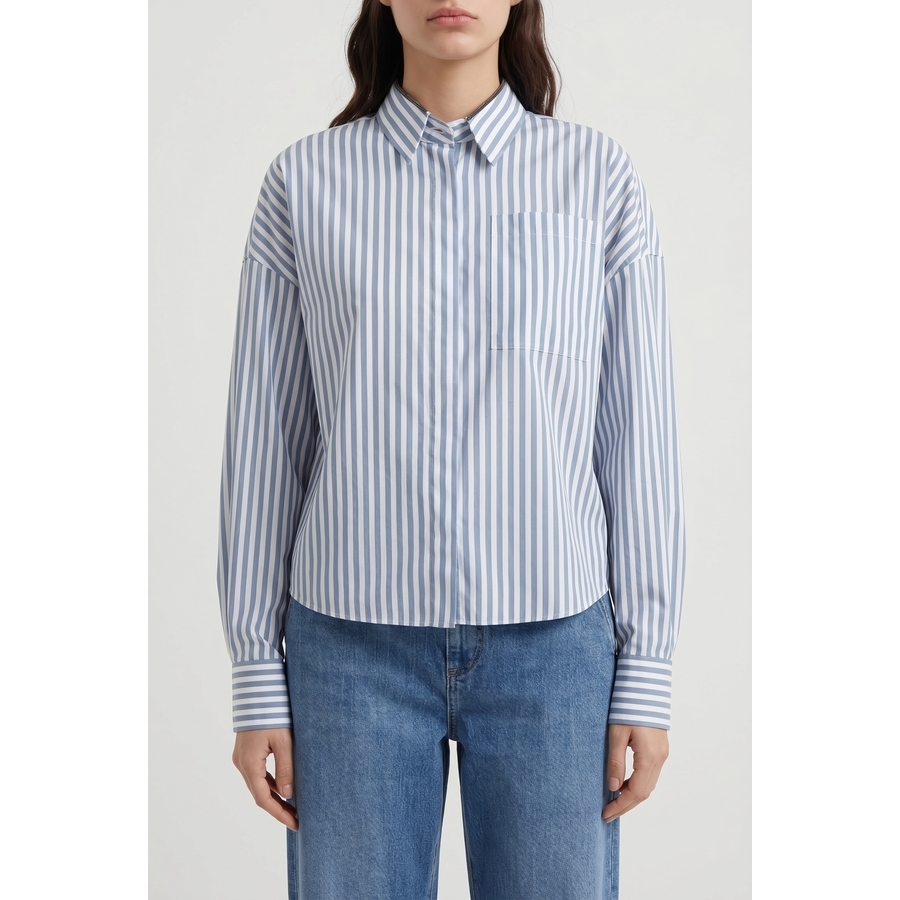 Brunello Cucinelli Blue Striped Cotton Silk Shirt