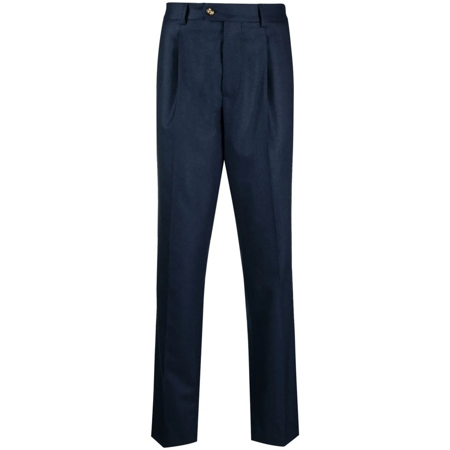 Brunello Cucinelli Navy Wool Pleated Trousers