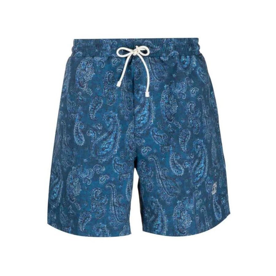 Brunello Cucinelli Men'S Blue Paisley Drawstring Shorts