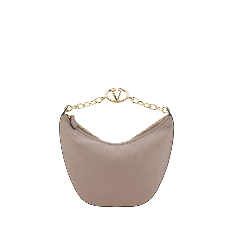 Valentino Garavani Antiqued Pink Leather Medium Hobo Vlogo Moon Shoulder Bag