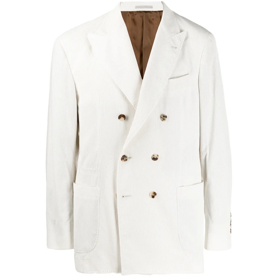 Brunello Cucinelli White Double-Breasted Corduroy Blazer