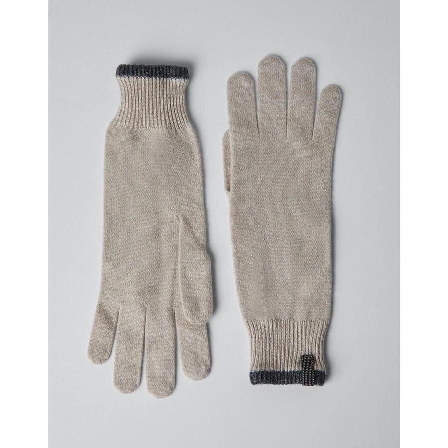 Brunello Cucinelli Womens Beige Knit Gloves With Contrast Trim Accessories & Slg