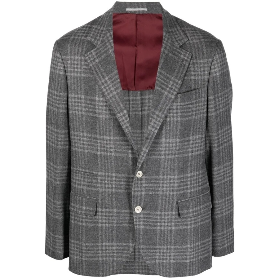Brunello Cucinelli Gray Plaid Tailored Blazer