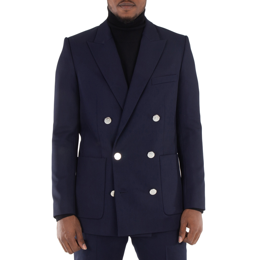 Balmain Mens Marine Double-Breasted Buttoned Blazer