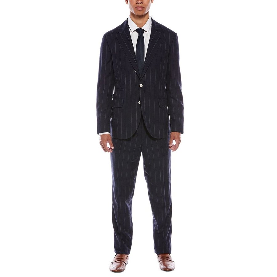 Brunello Cucinelli Blue Wool Pinstripe Suit