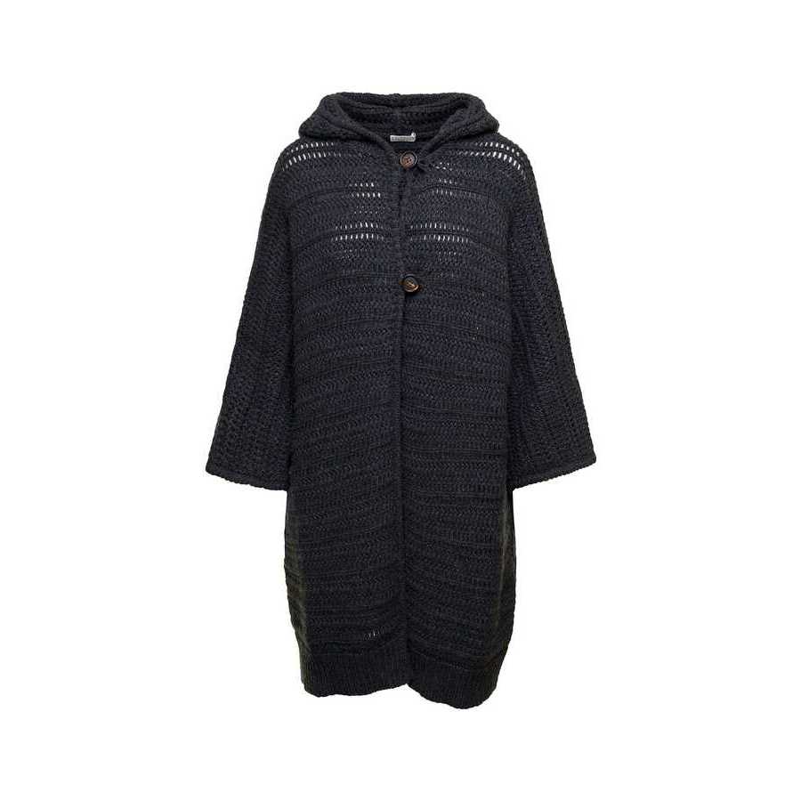 Brunello Cucinelli Black Hooded Knit Cardigan