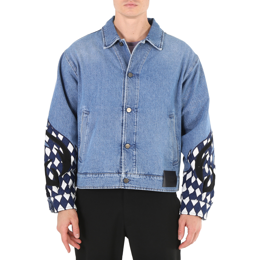 Roberto Cavalli Mens Blue Embroidered Denim Jacket