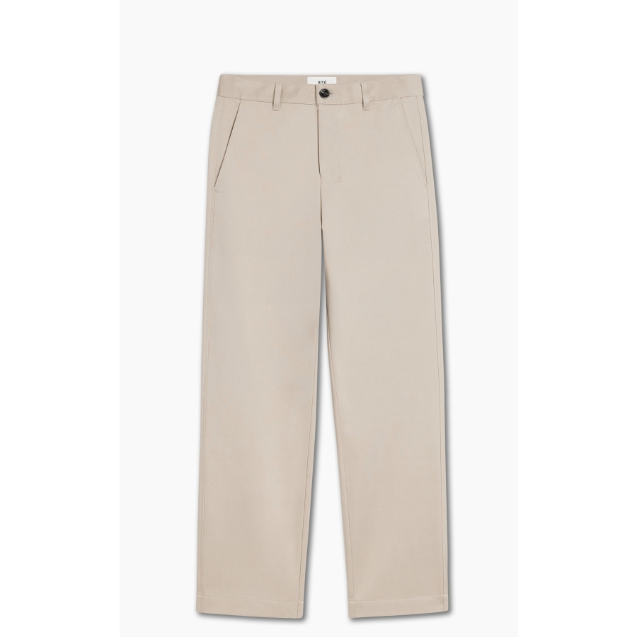 Ami Paris Mens Beige Ami Paris Straight Chino Trousers
