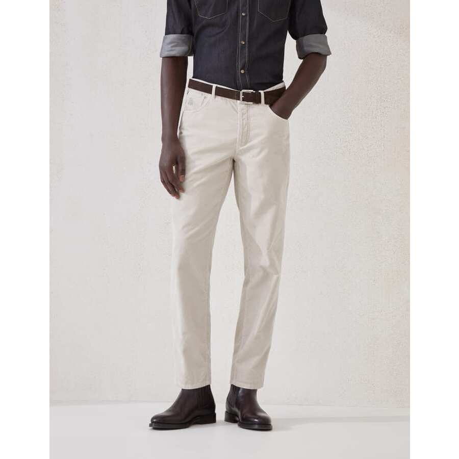 Brunello Cucinelli Mens Pumice Cotton Straight Leg Trousers