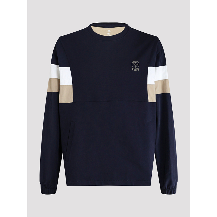 Brunello Cucinelli Men'S Cobalt Colorblock Knit Sweater