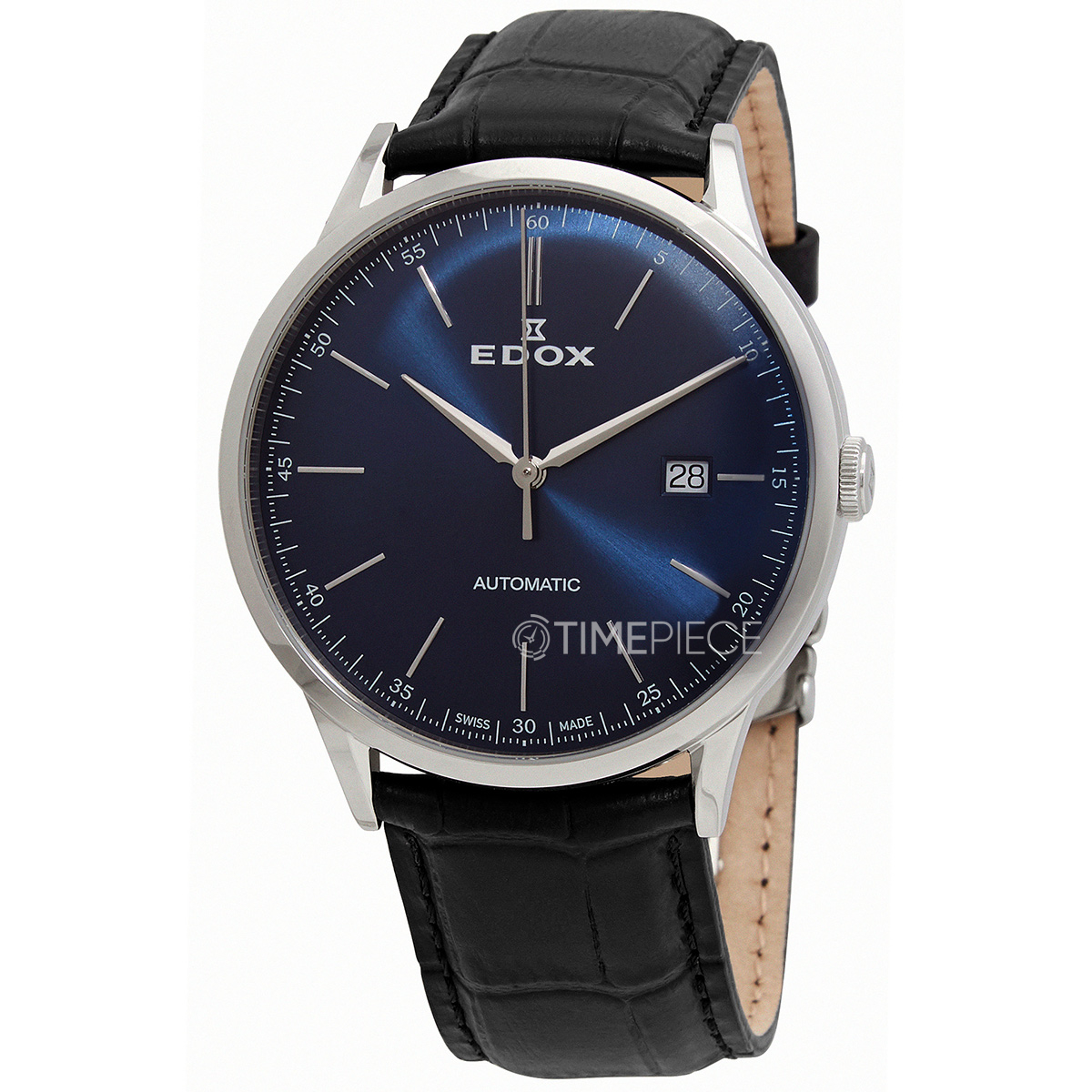 Edox Automatic Blue Dial Black Leather Mens Watch 80106 3C BUIN