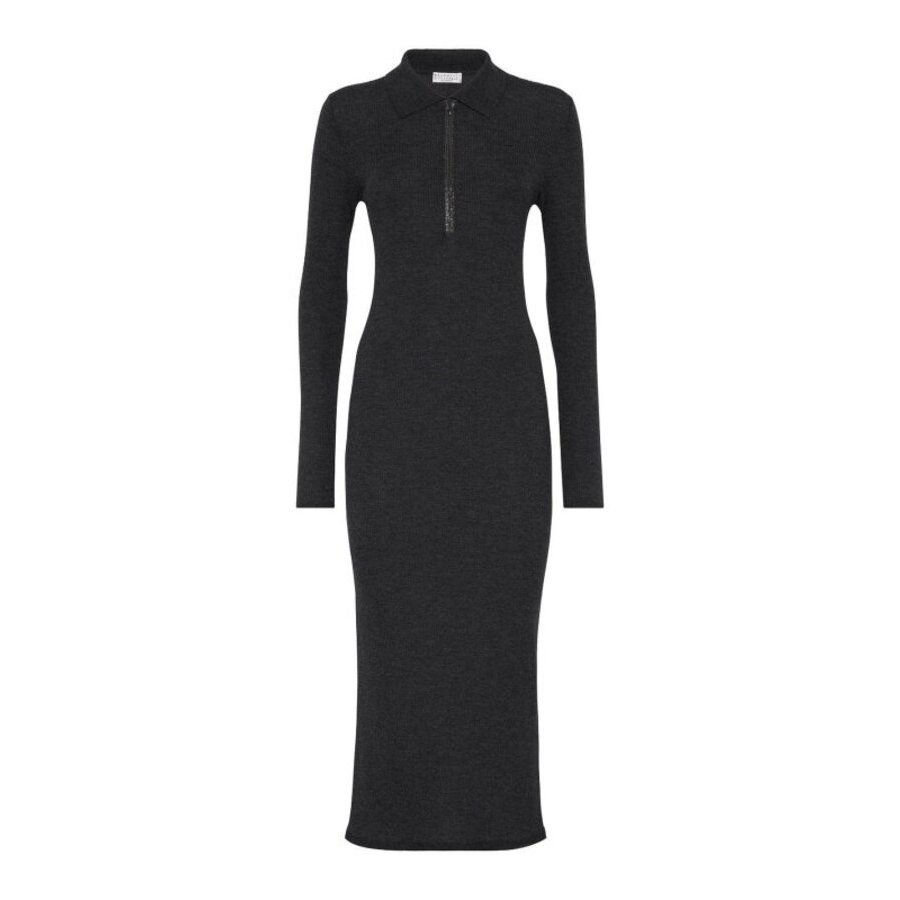Brunello Cucinelli Women's Anthracite Wool Blend Knit Dress