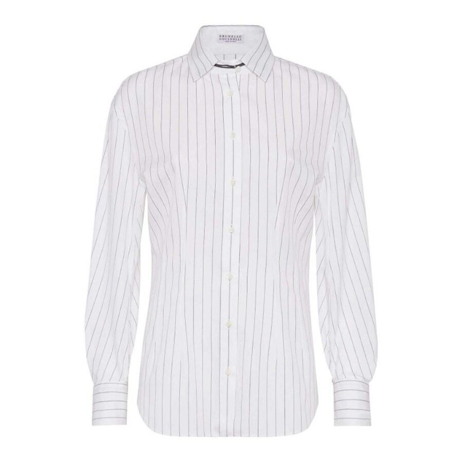 Brunello Cucinelli White Striped Button-Up Shirt