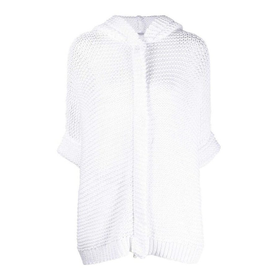 Brunello Cucinelli White Open-Knit Hooded Sweater