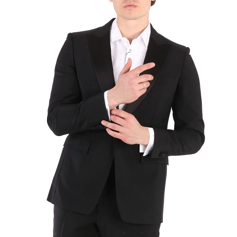 Burberry Mens Black English-fit Rhinestone Mohair And Wool Tailored Jacket