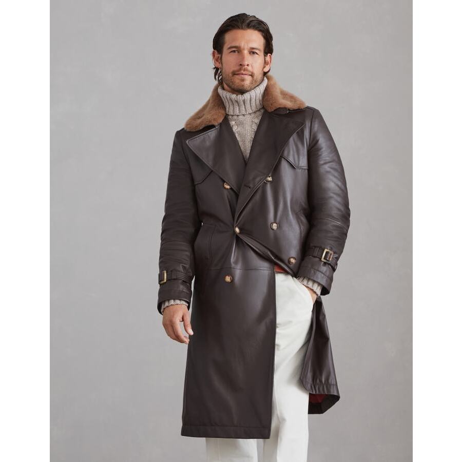 Brunello Cucinelli Mens Moors Head Leather Double Breasted Jacket