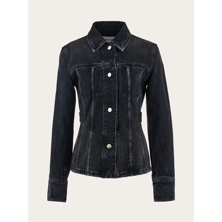 Ferragamo Women'S Black Cotton Denim Jacket, Size 42