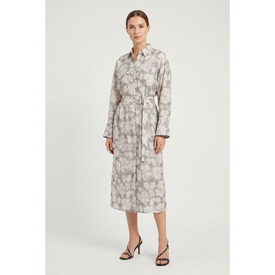 Brunello Cucinelli Wolight Grey Silk Shirt Dress