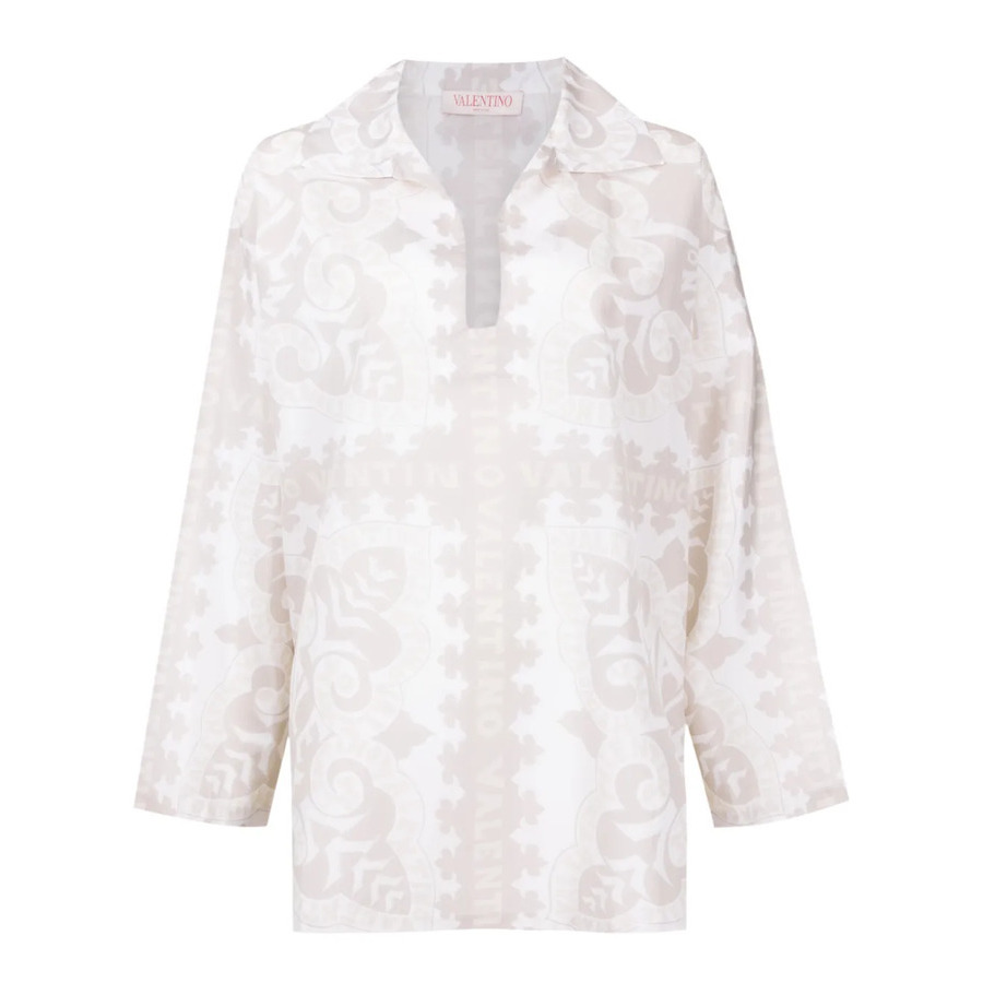 Valentino Garavani Geometric-Print Silk-Cotton Shirt