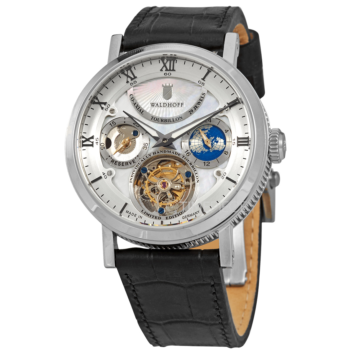 Waldhoff Ultramatic Limited Tourbillon Hand Wind Silver Dial Mens Watch