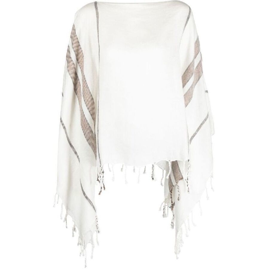 Brunello Cucinelli Women'S White Bronze Linen Poncho With Fringe, One Size
