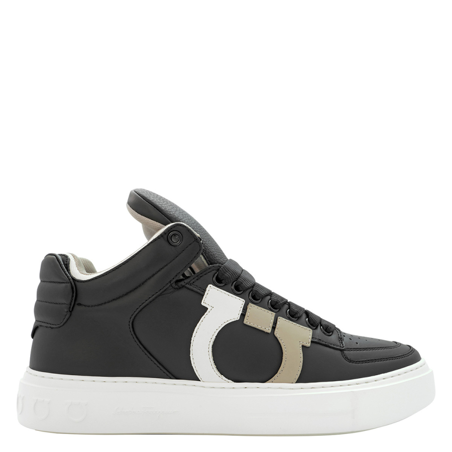 Salvatore Ferragamo Marvelous Gancini High-top Calf Leather Sneakers In Black