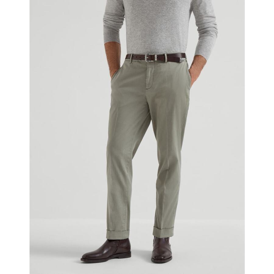 Brunello Cucinelli Men's Kaky Old Cotton Trousers