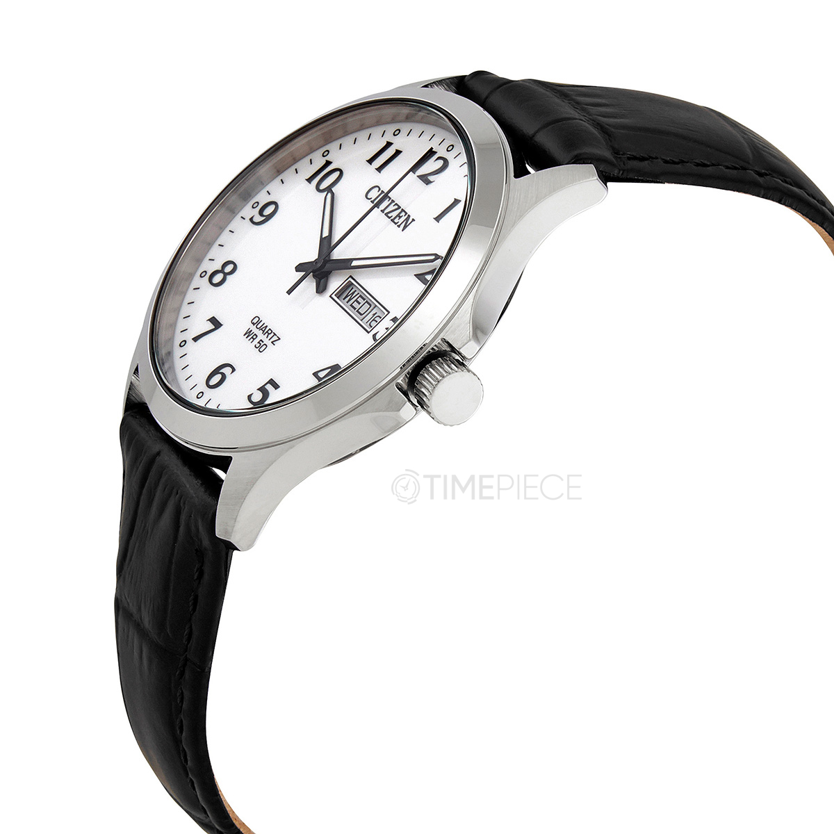 Citizen Quartz White Dial Black Leather Mens Watch Bf5000 01a