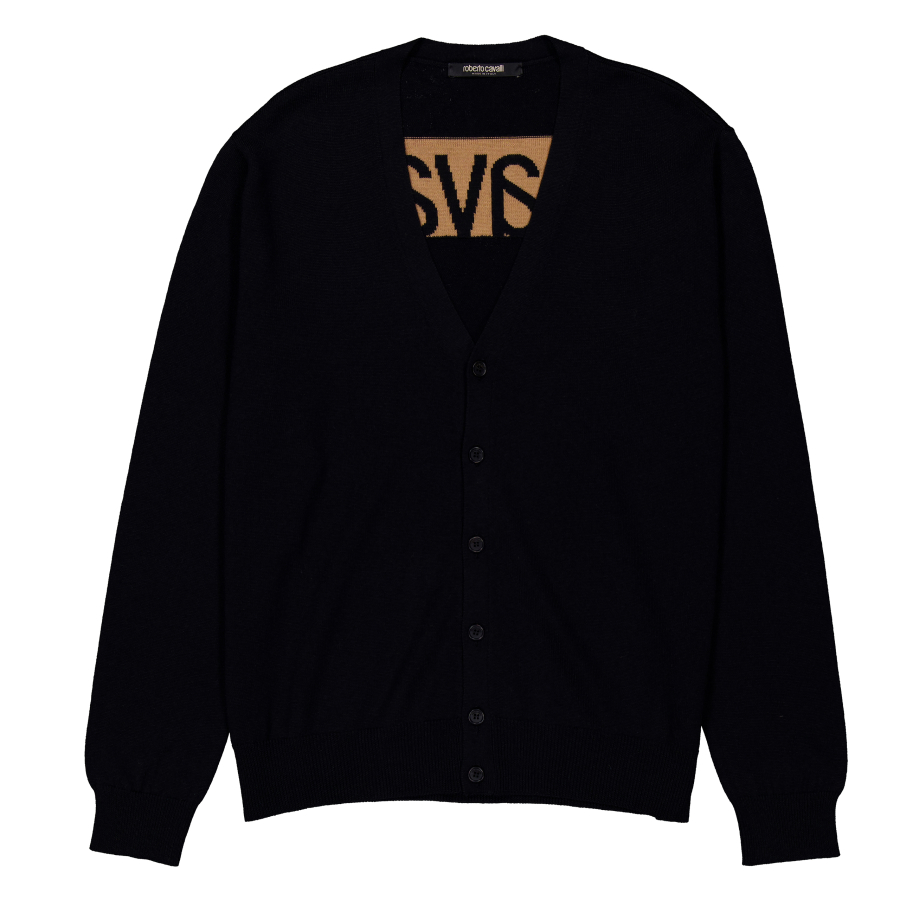 Roberto Cavalli Black Logo V-Neck Cardigan