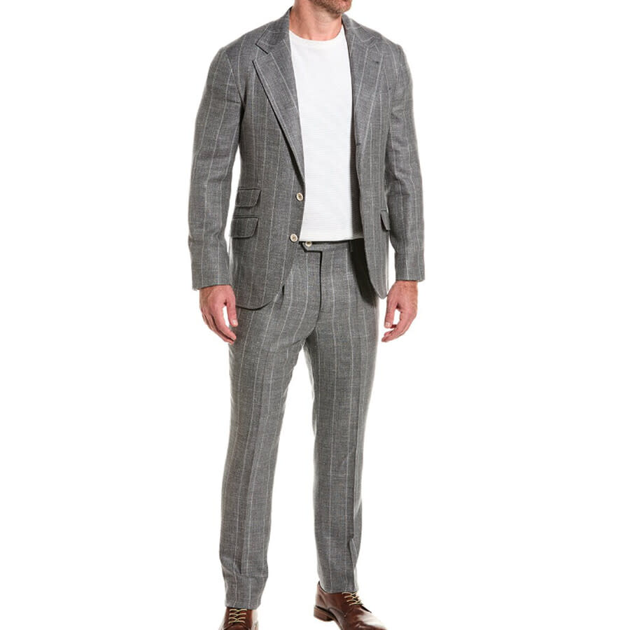 Brunello Cucinelli Men's Medium Gray Wool Linen Suit
