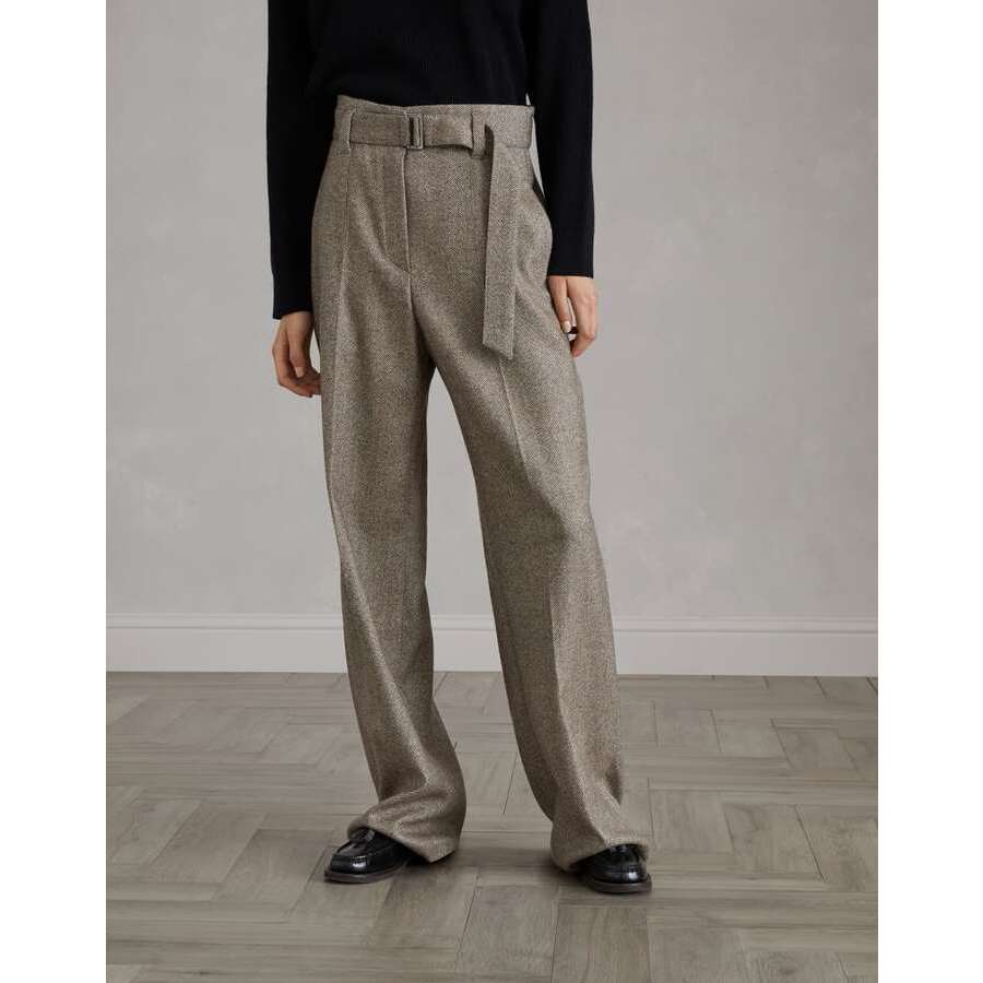 Brunello Cucinelli Women's Brown Wool Blend Wide Leg Trousers