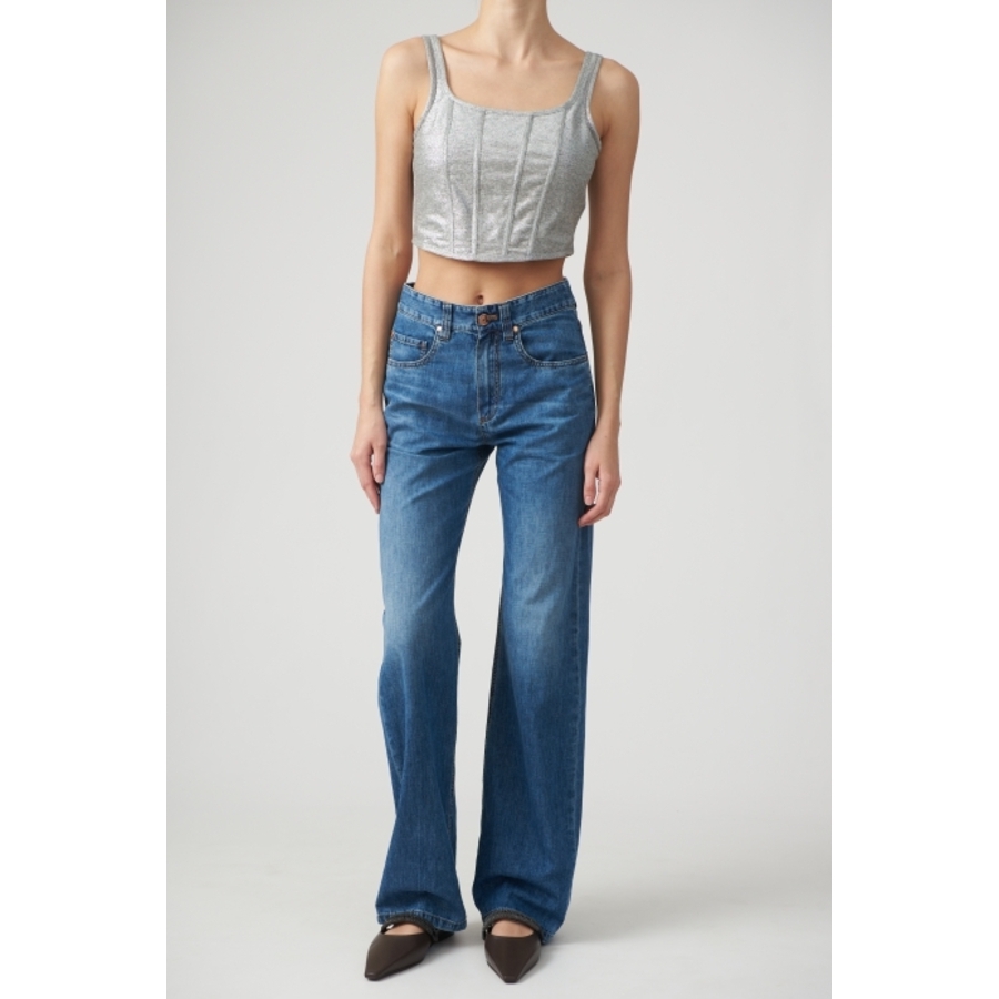 Brunello Cucinelli Silver Linen Blend Cropped Top