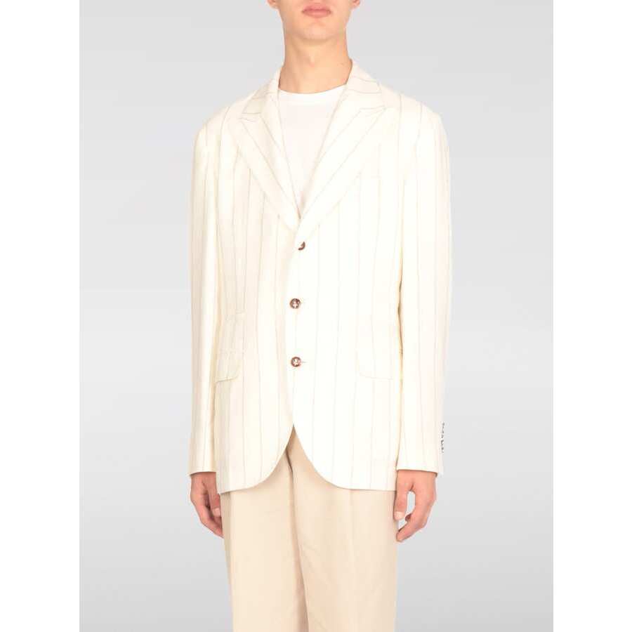 Brunello Cucinelli Cream Pinstripe Linen Blend Blazer