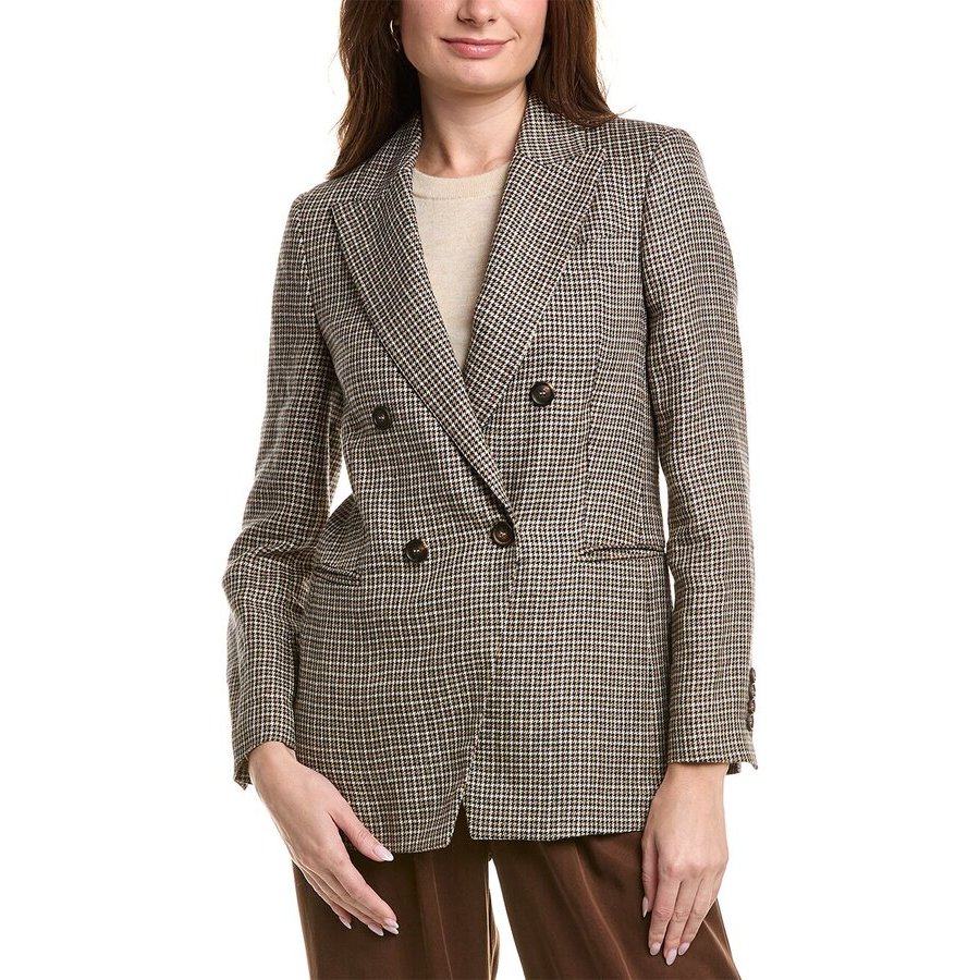 Brunello Cucinelli Brown Checked Double Breasted Blazer