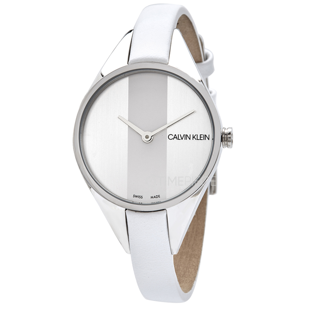 Calvin Klein Rebel White Grey Dial White Leather Strap Watch for Women - K8P236L6