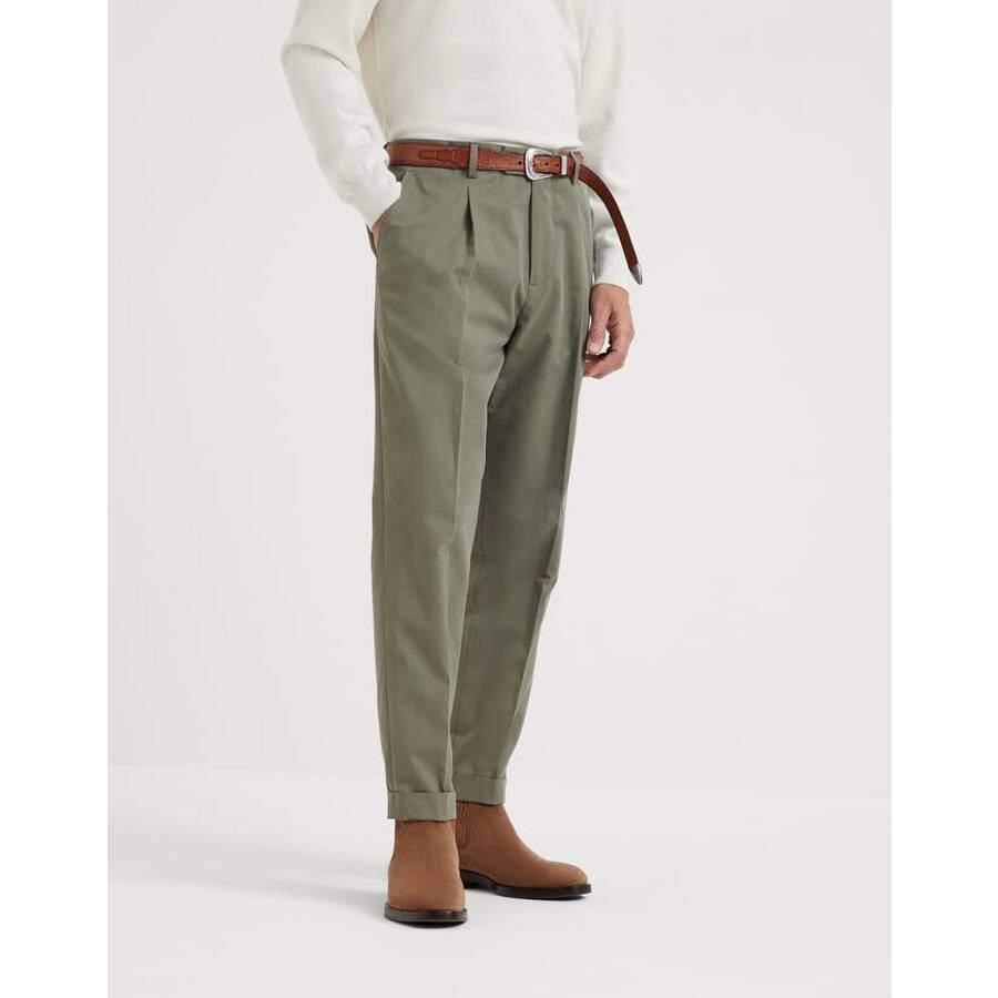 Brunello Cucinelli Pleated Cotton Trousers — Green