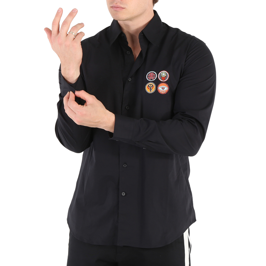 Roberto Cavalli Mens Black Slim Fit Lucky Symbols Shirt