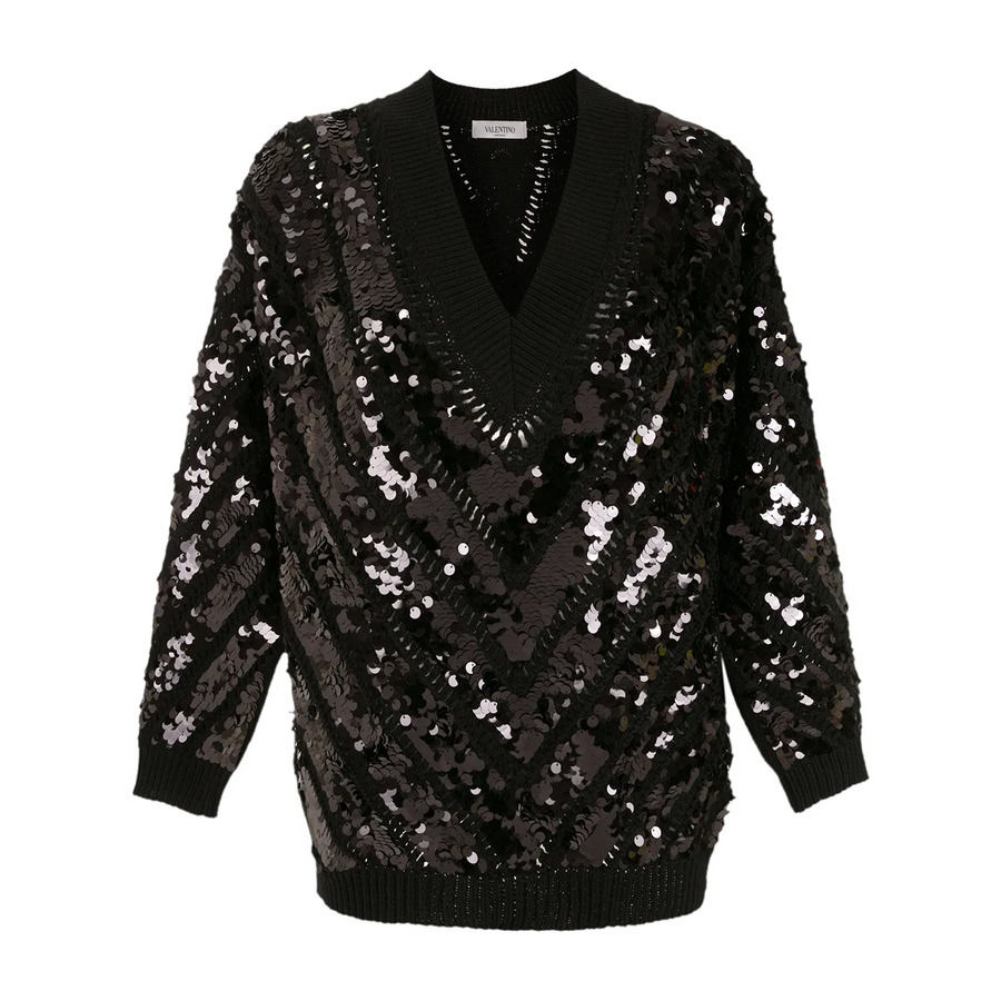 Valentino Garavani Sequin-Embellished V-Neck Jumper
