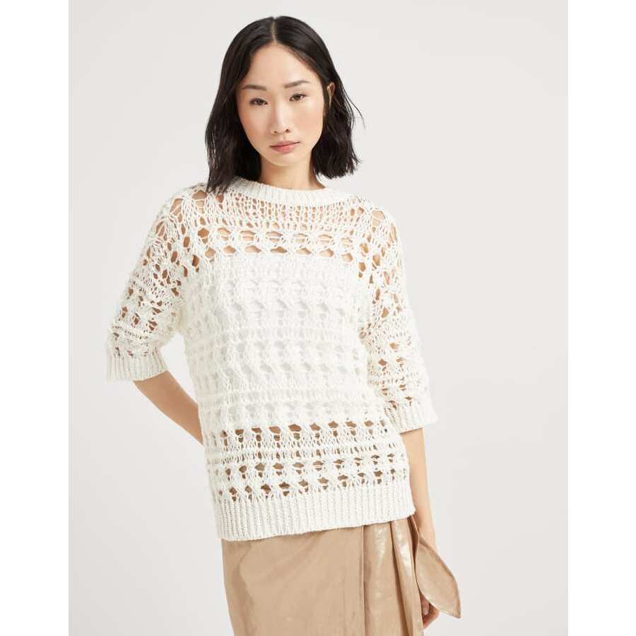 Brunello Cucinelli Women's Off White Open Knit Sweater