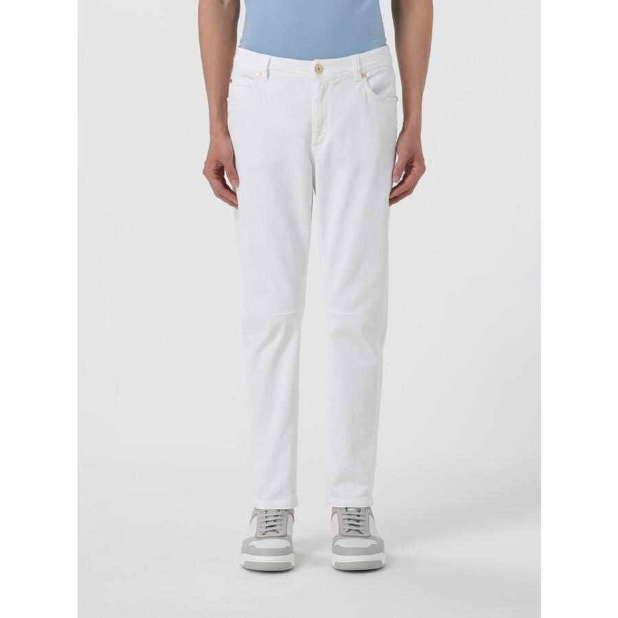 Brunello Cucinelli Women's White Cotton Straight Trousers
