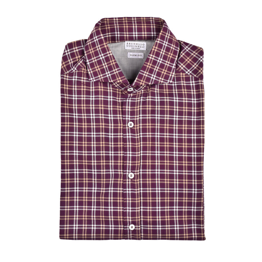 Brunello Cucinelli Purple Plaid Cotton Shirt — Purple