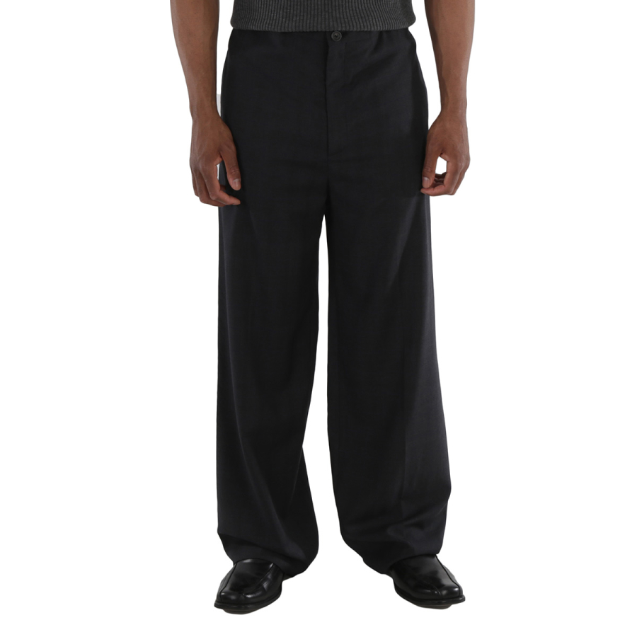Balenciaga Mens Grey Wide-Leg Wool Trousers