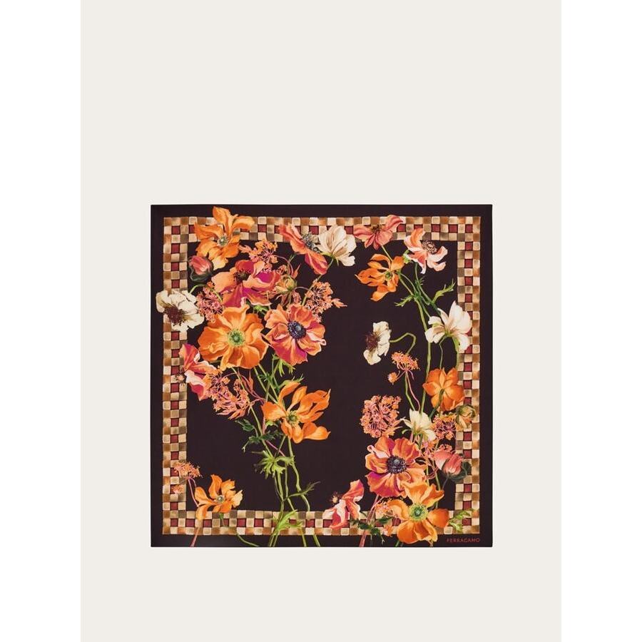 Ferragamo Womens Black Floral Silk Scarf