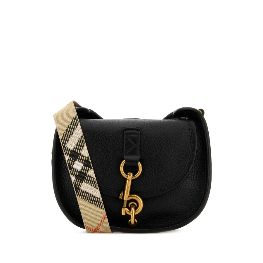 Burberry Black Leather Mini Messenger B Clip Crossbody Bag
