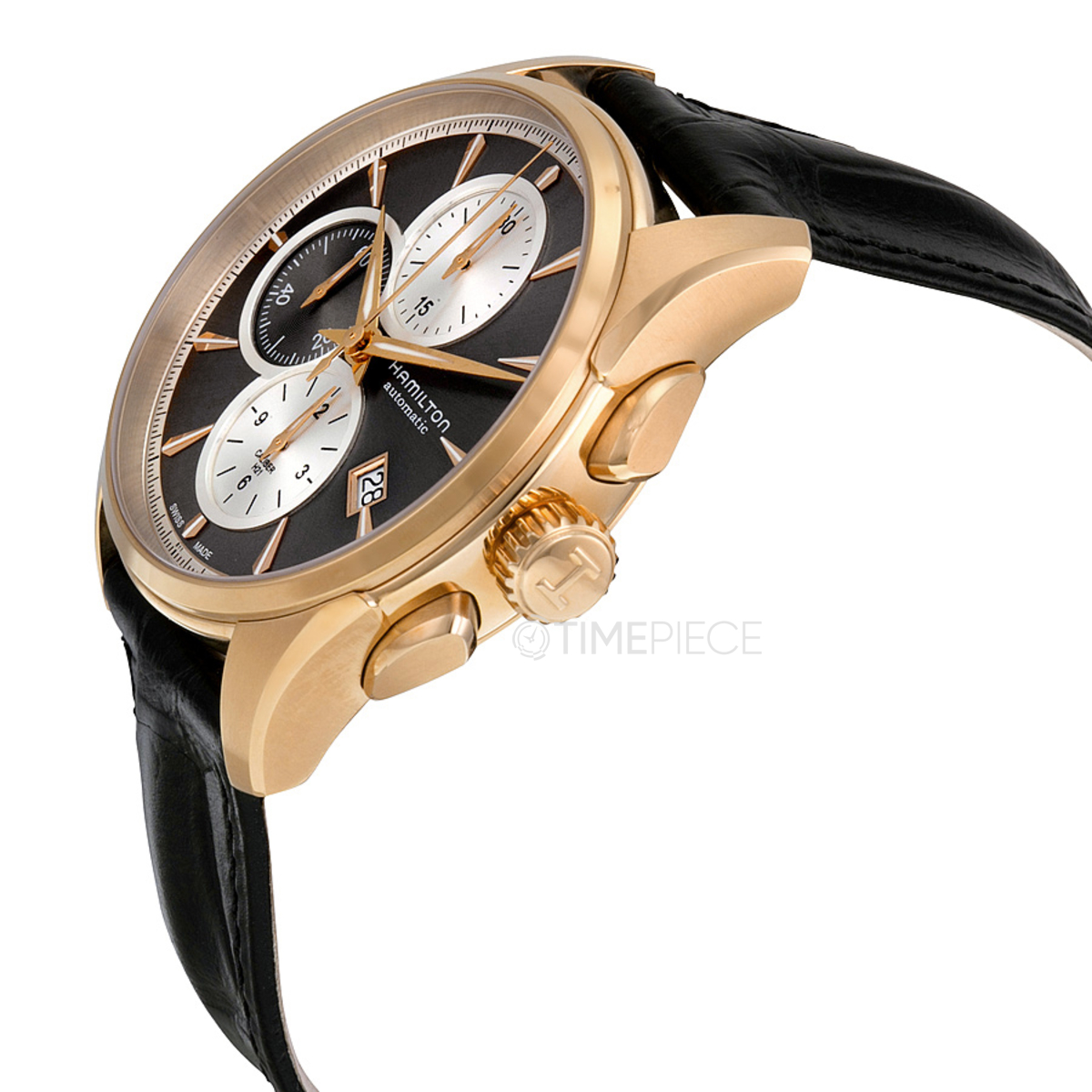 Hamilton Jazzmaster Automatic Chronograph Grey Dial Black Leather Watch ...