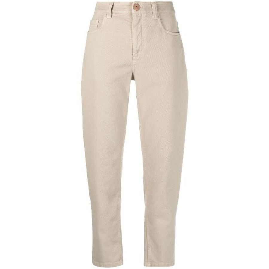 Brunello Cucinelli Wocold Beige Cotton Tapered Trousers