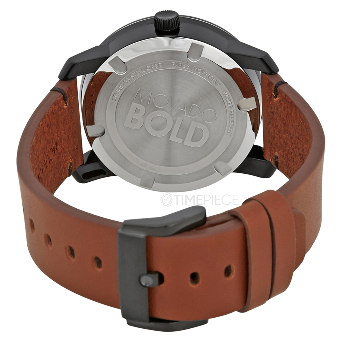 Movado Bold TR90 Black Dial Cognac Leather Men's Watch