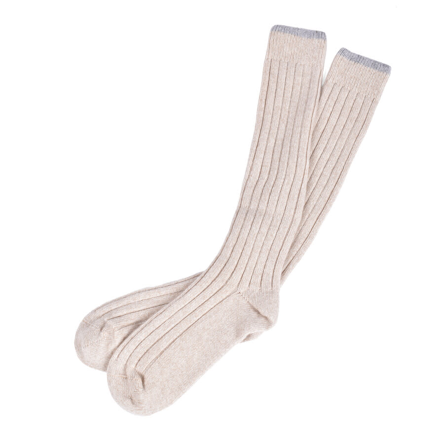 Brunello Cucinelli Mens Cashmere Two Tone Heavy Weight Knee High Socks New Beige Clothing