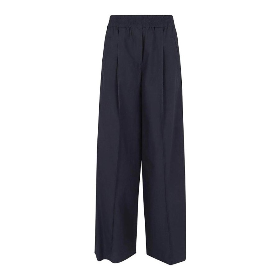 Brunello Cucinelli Women's Dark Blue Cotton Trousers