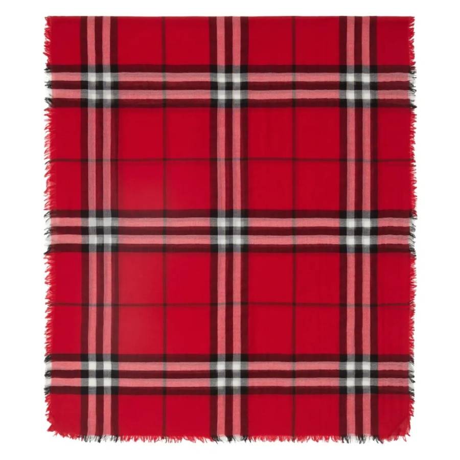 Burberry Wide Check Wool Scarf Post Red One Size